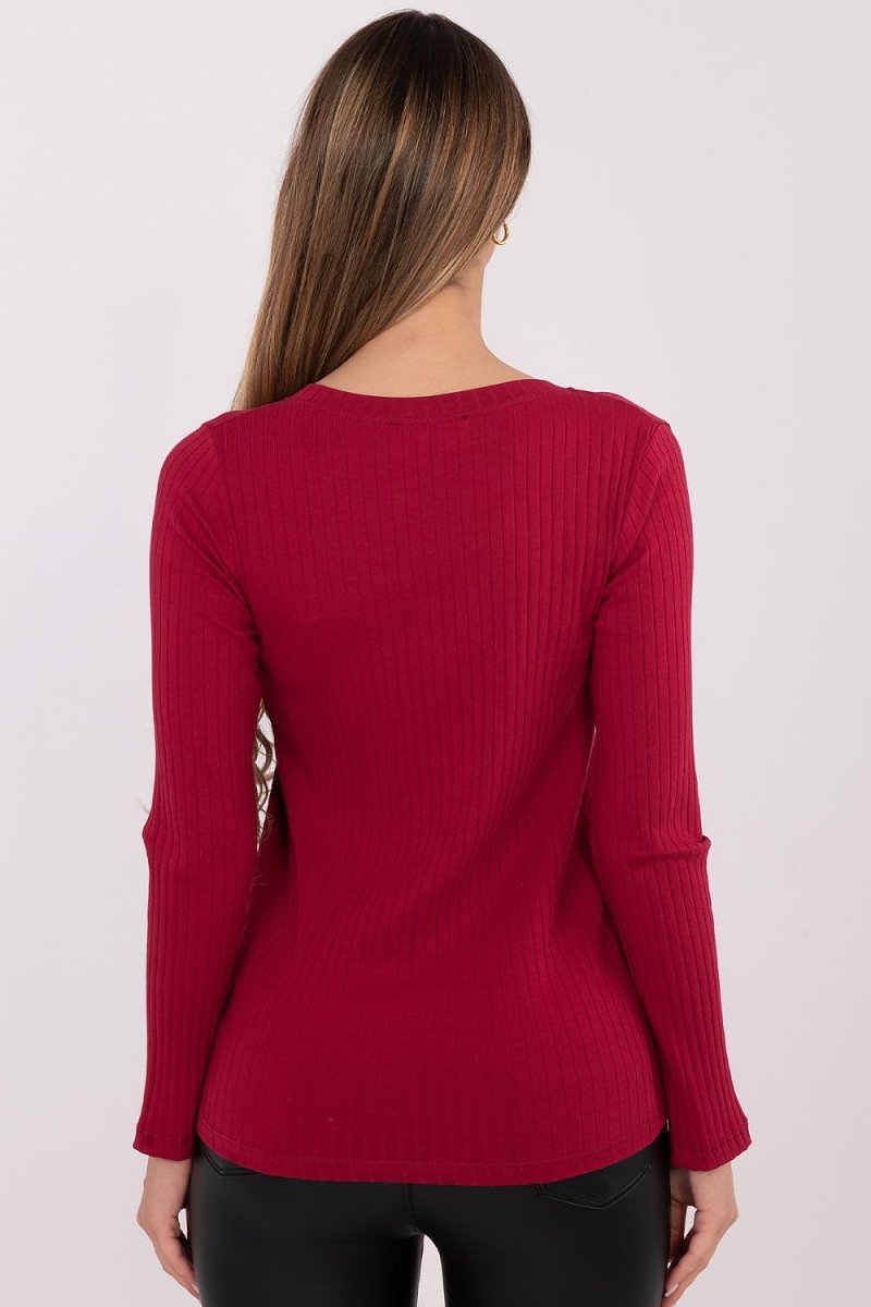 Ribbed Cotton Spandex V - Neck Blouse - Black - 
