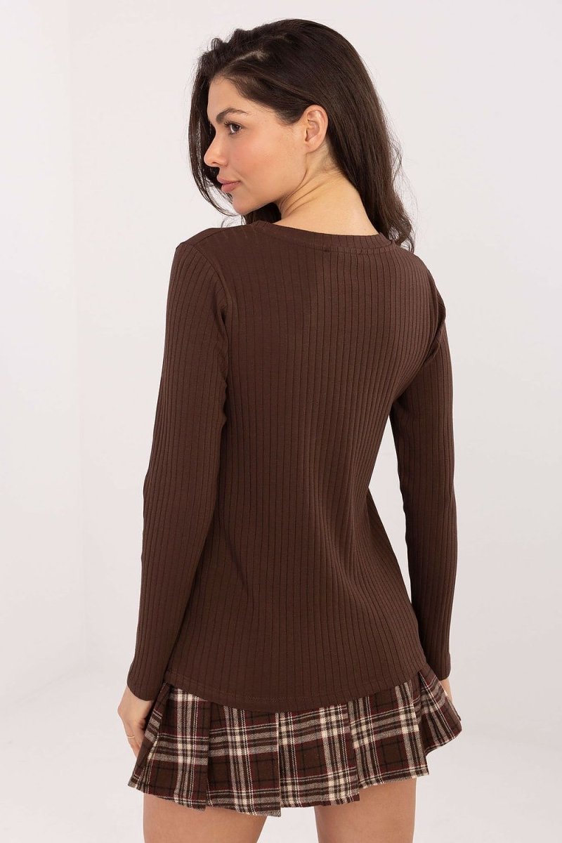 Ribbed Cotton V - Neck Blouse - 