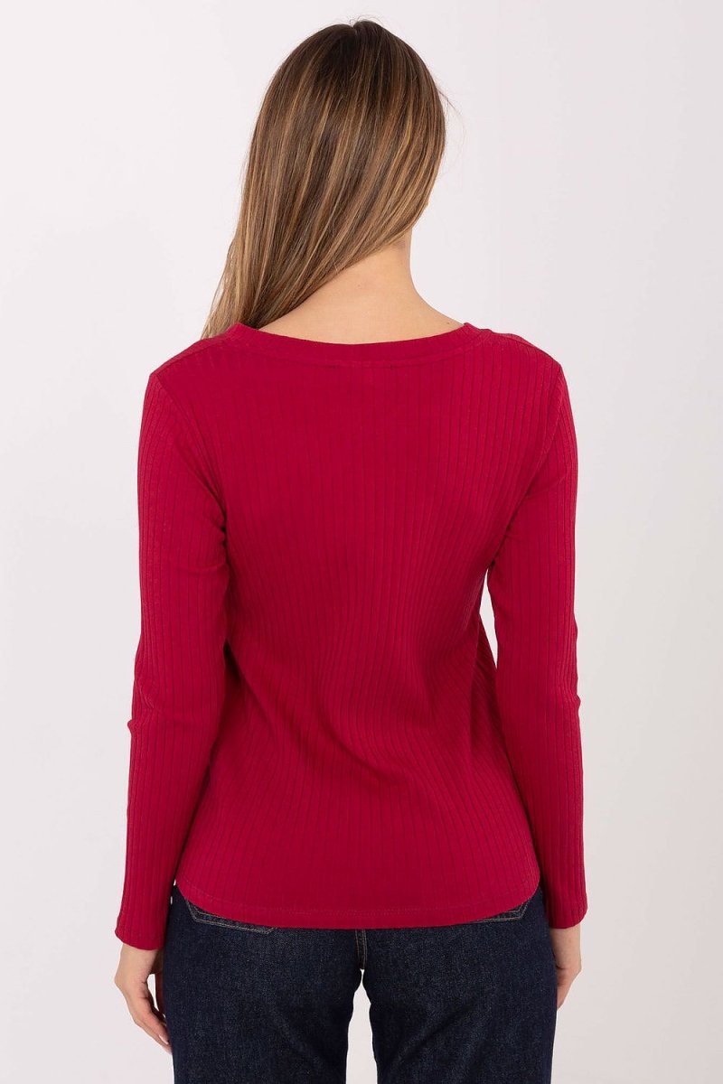 Ribbed Cotton V - Neck Blouse - 