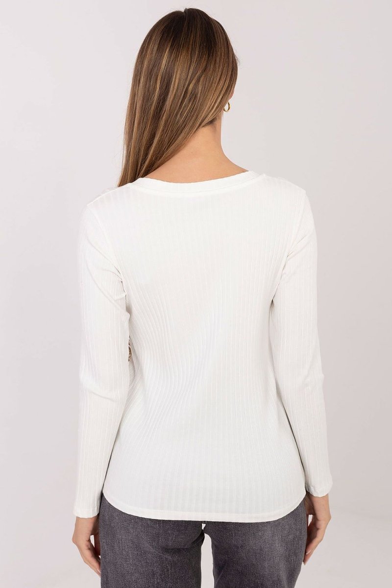 Ribbed Cotton V - Neck Blouse - 