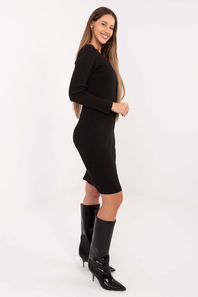 Ribbed Cotton V - Neck Pencil Dress - 