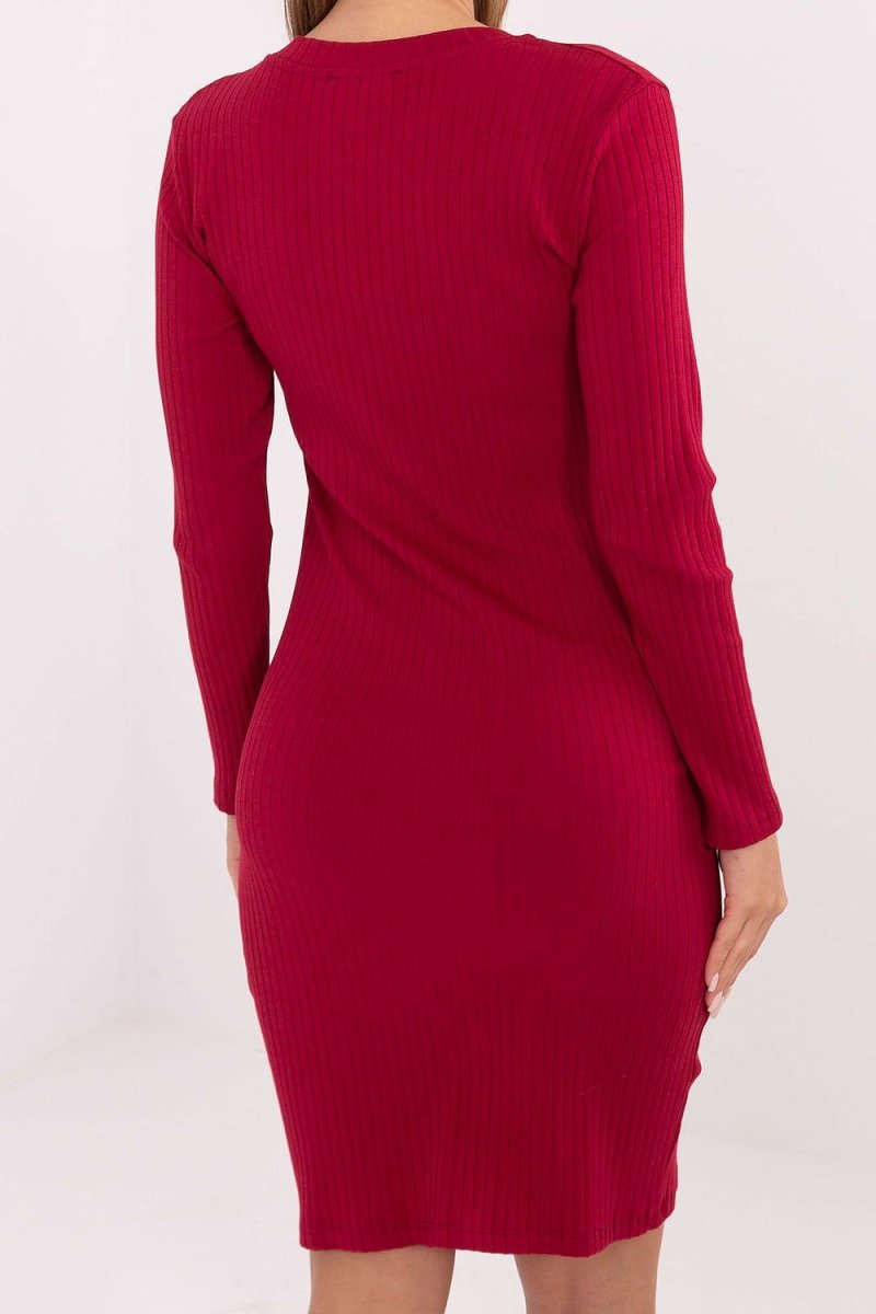 Ribbed Cotton V - Neck Pencil Dress - 