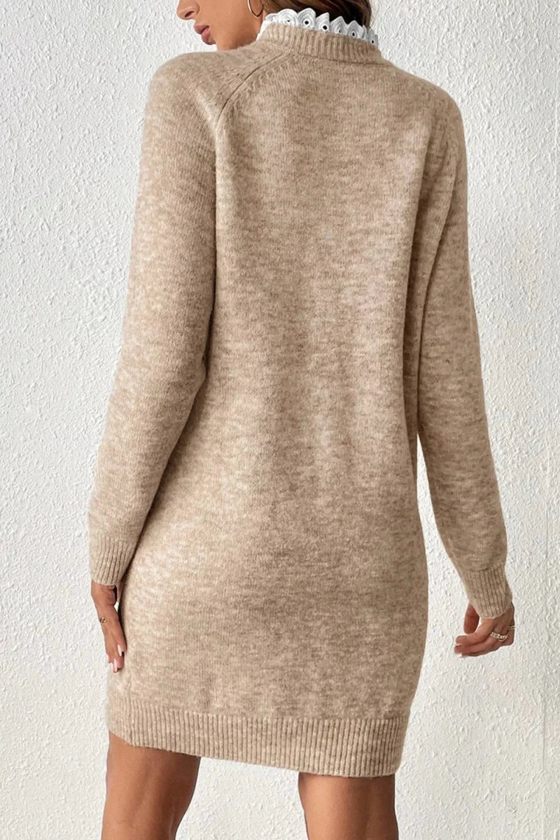 Ribbed Hem Raglan Sleeve Sweater Dress - 