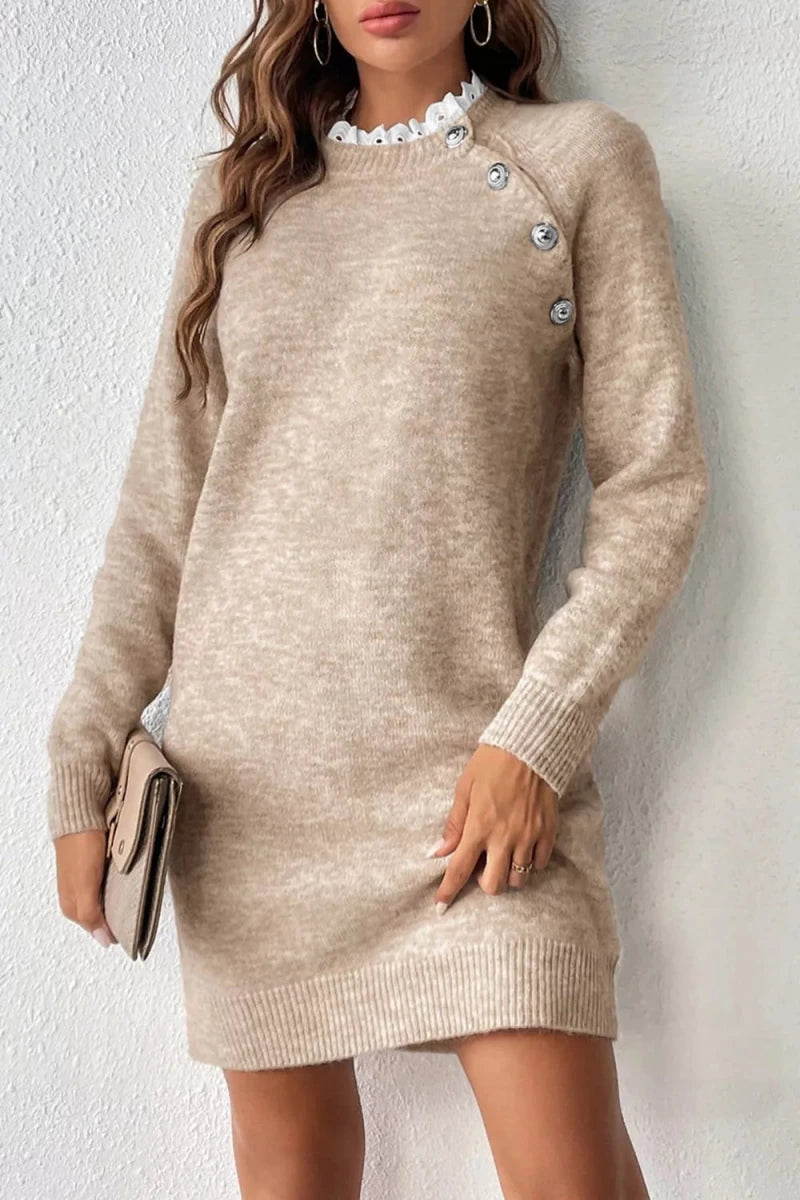 Ribbed Hem Raglan Sleeve Sweater Dress - 