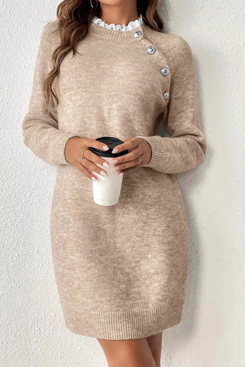 Ribbed Hem Raglan Sleeve Sweater Dress - 