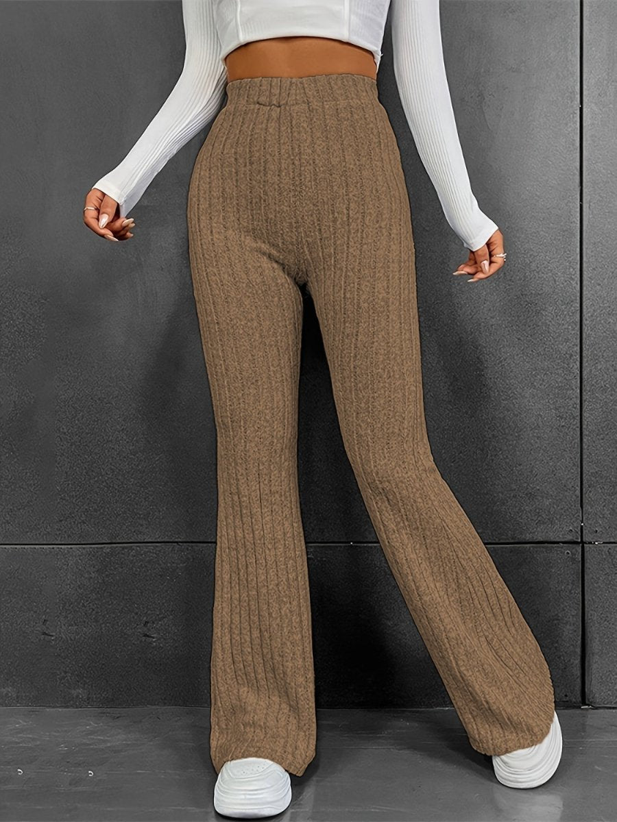 Ribbed High Waist Bootcut Pants - Bottoms