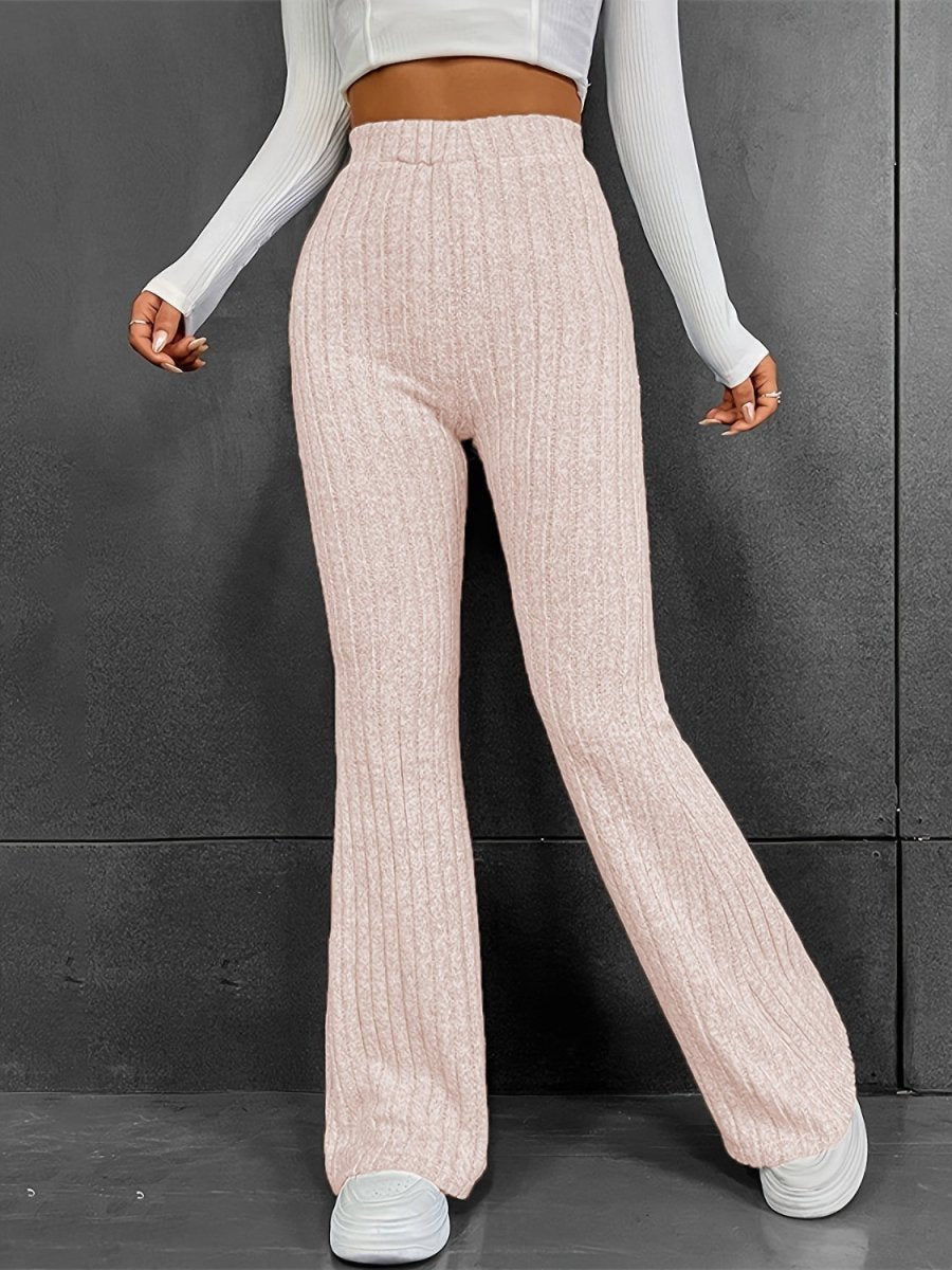 Ribbed High Waist Bootcut Pants - Bottoms