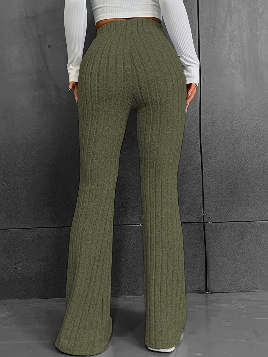 Ribbed High Waist Bootcut Pants - Bottoms