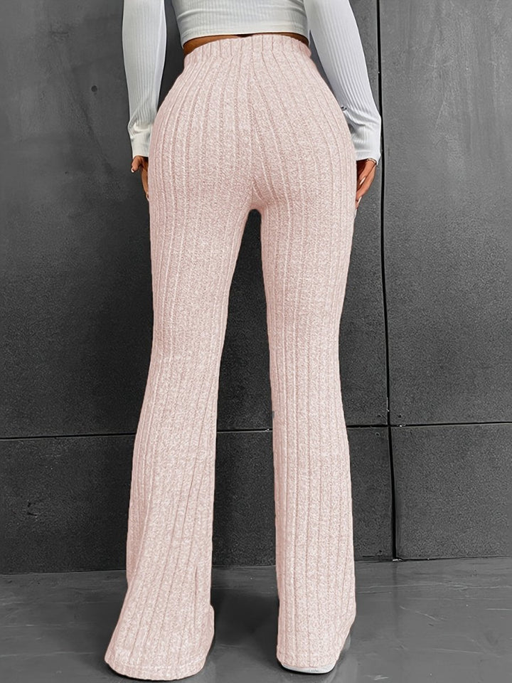 Ribbed High Waist Bootcut Pants - Bottoms
