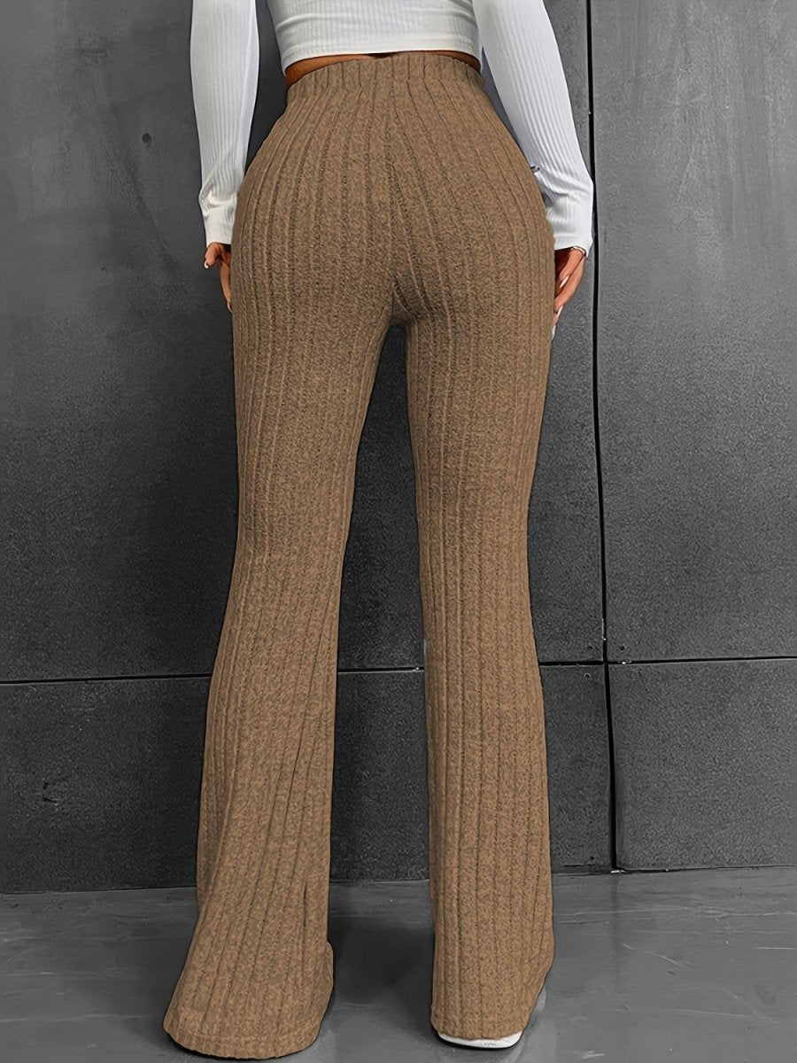 Ribbed High Waist Bootcut Pants - Bottoms