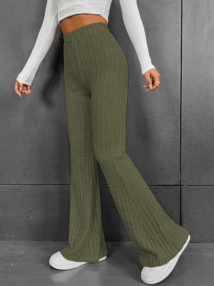 Ribbed High Waist Bootcut Pants - Bottoms