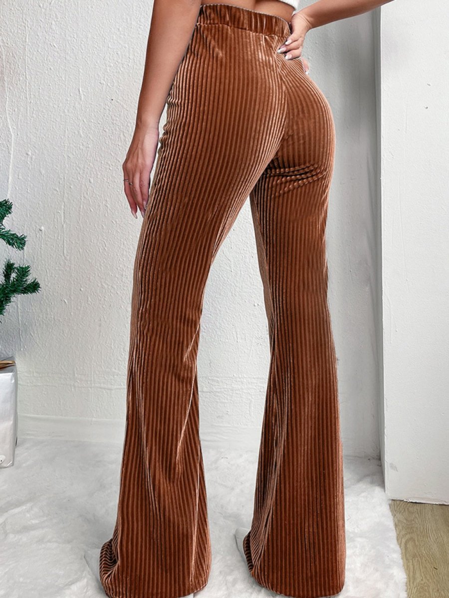 Ribbed High Waist Bootcut Pants - Bottoms