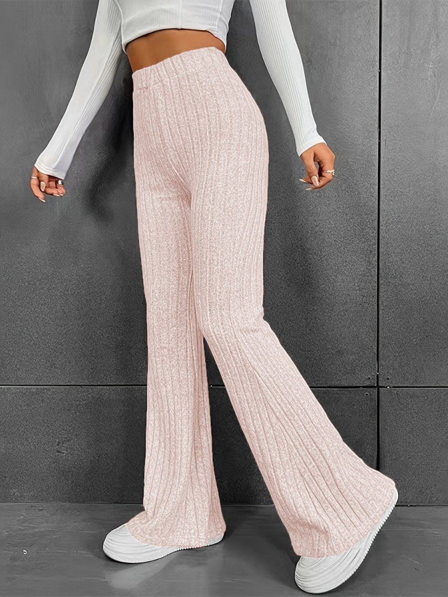 Ribbed High Waist Bootcut Pants - Bottoms
