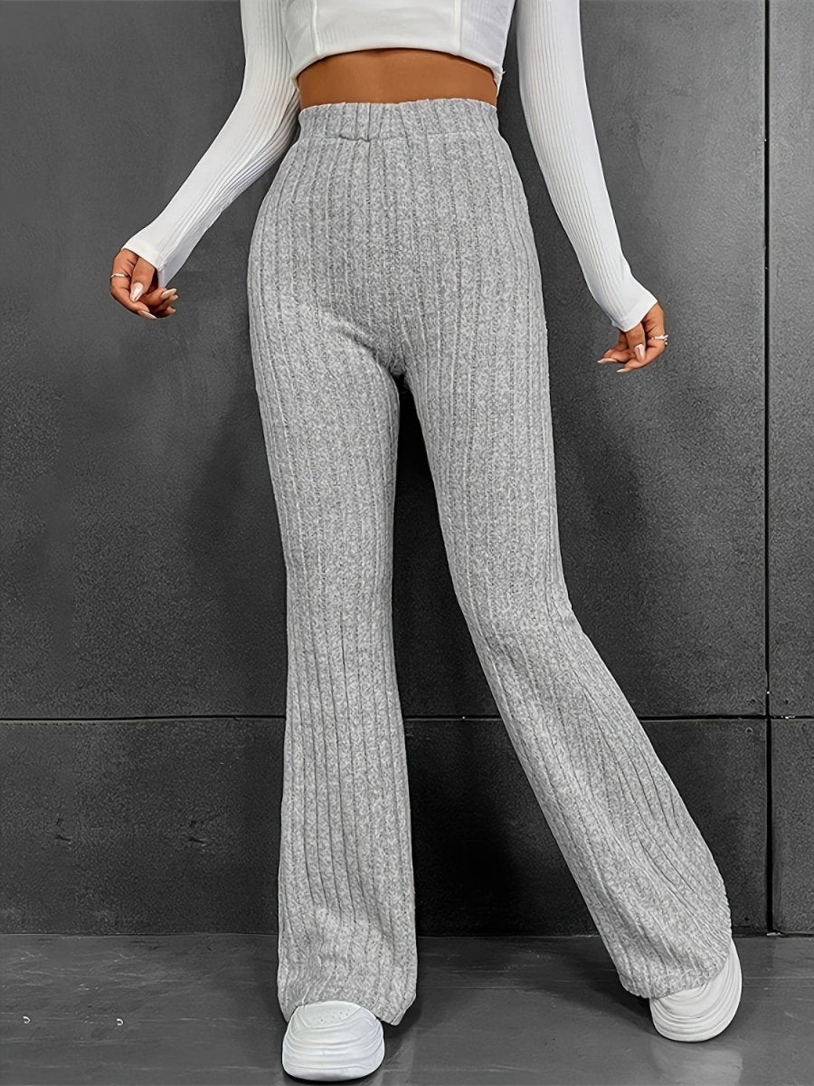 Ribbed High Waist Bootcut Pants - Bottoms