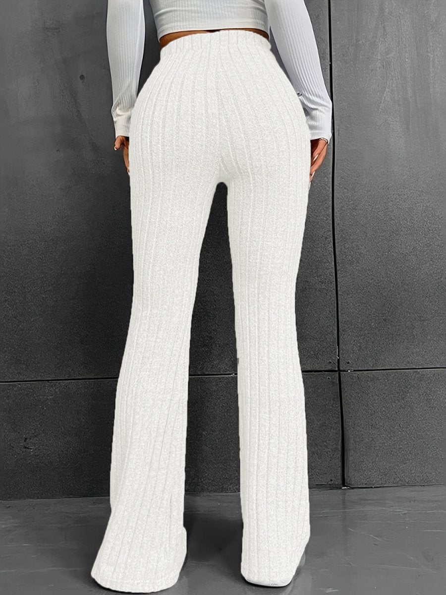 Ribbed High Waist Bootcut Pants - Bottoms