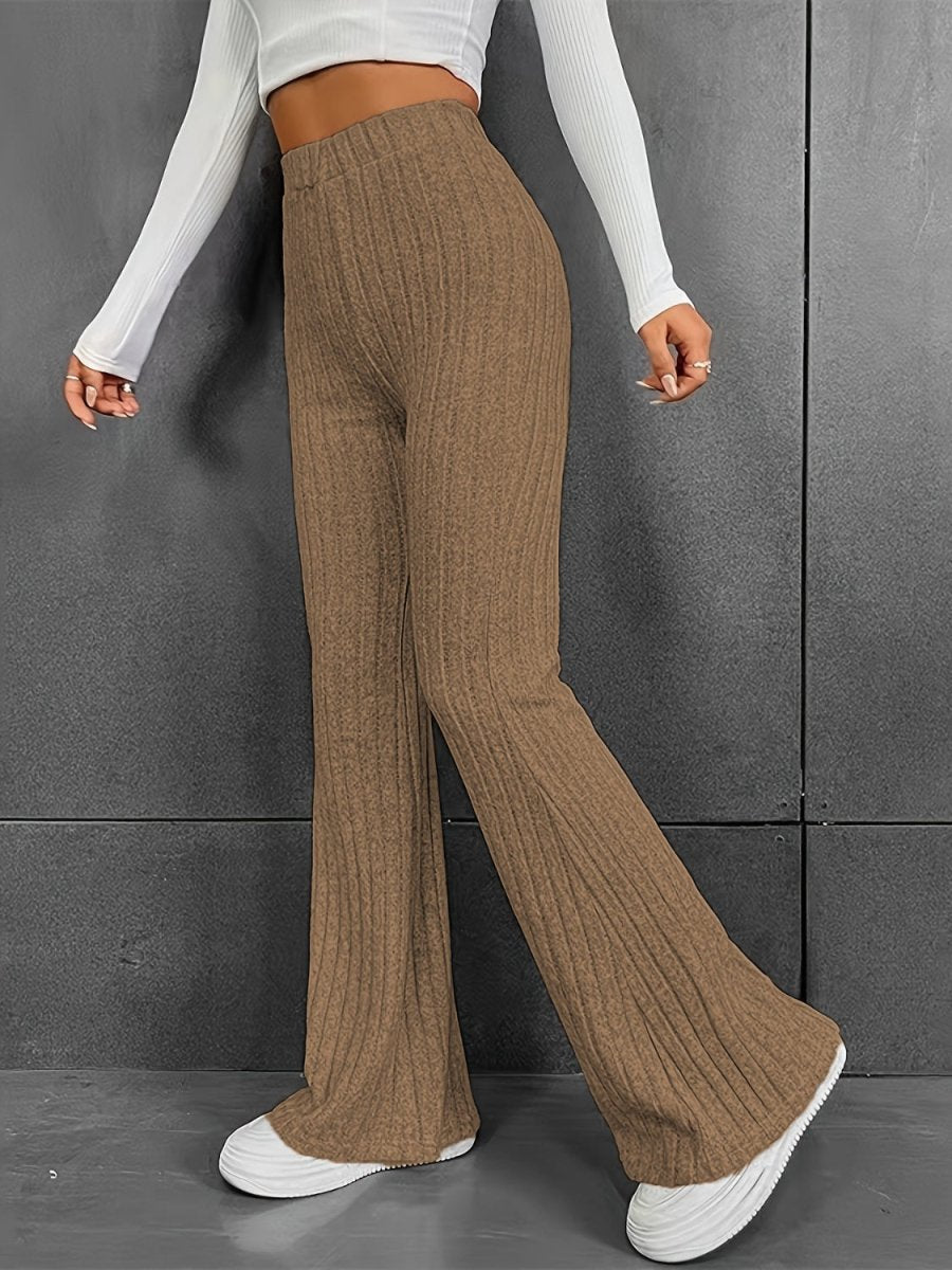 Ribbed High Waist Bootcut Pants - Bottoms