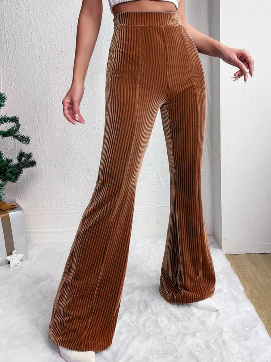 Ribbed High Waist Bootcut Pants - Bottoms