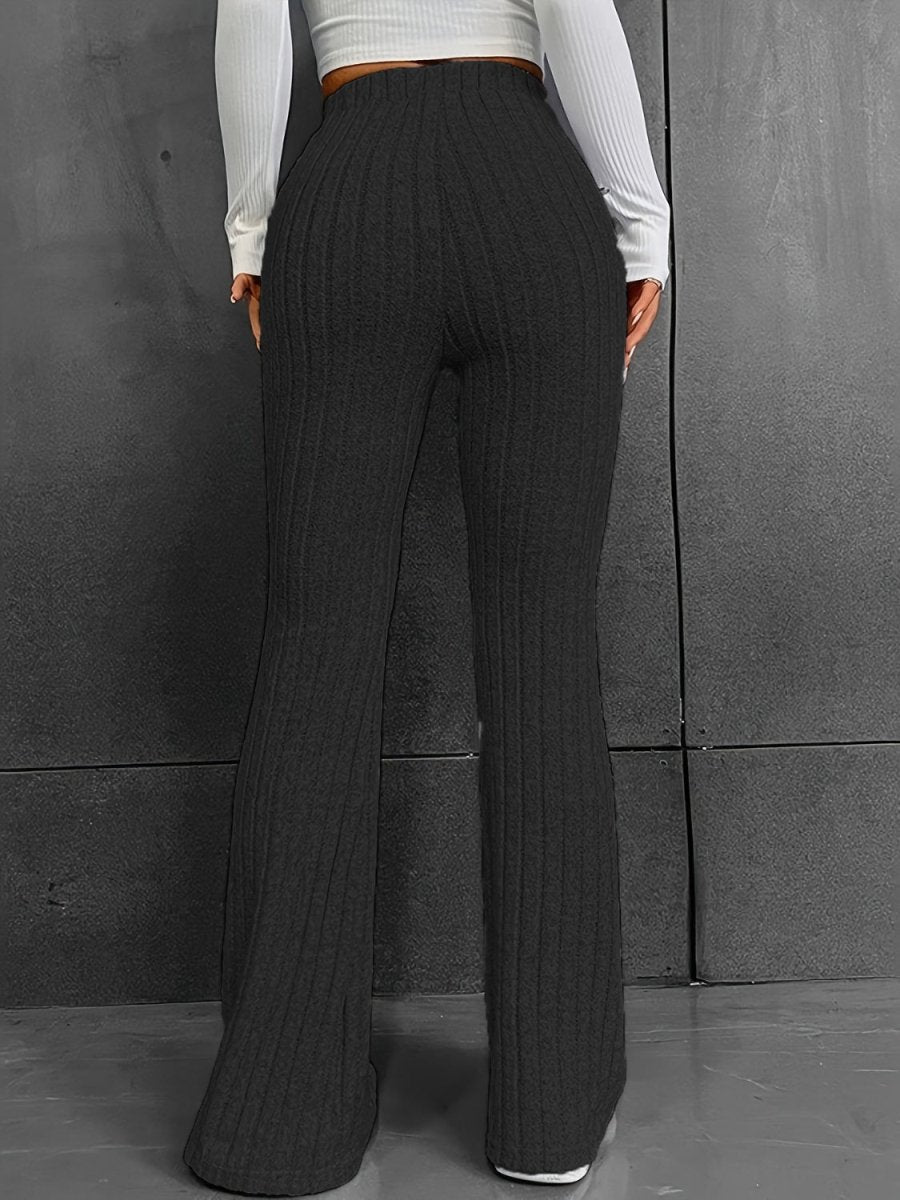 Ribbed High Waist Bootcut Pants - Bottoms
