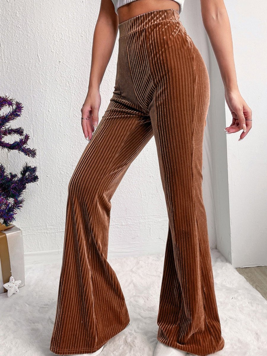 Ribbed High Waist Bootcut Pants - Bottoms