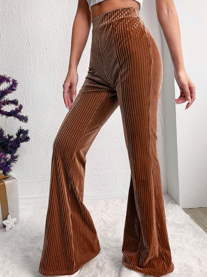 Ribbed High Waist Bootcut Pants - Bottoms