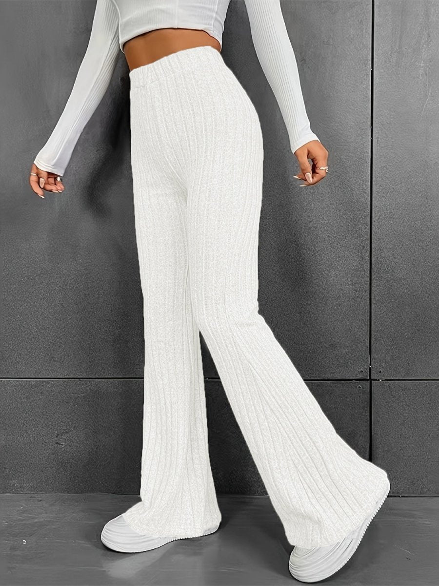 Ribbed High Waist Bootcut Pants - Bottoms
