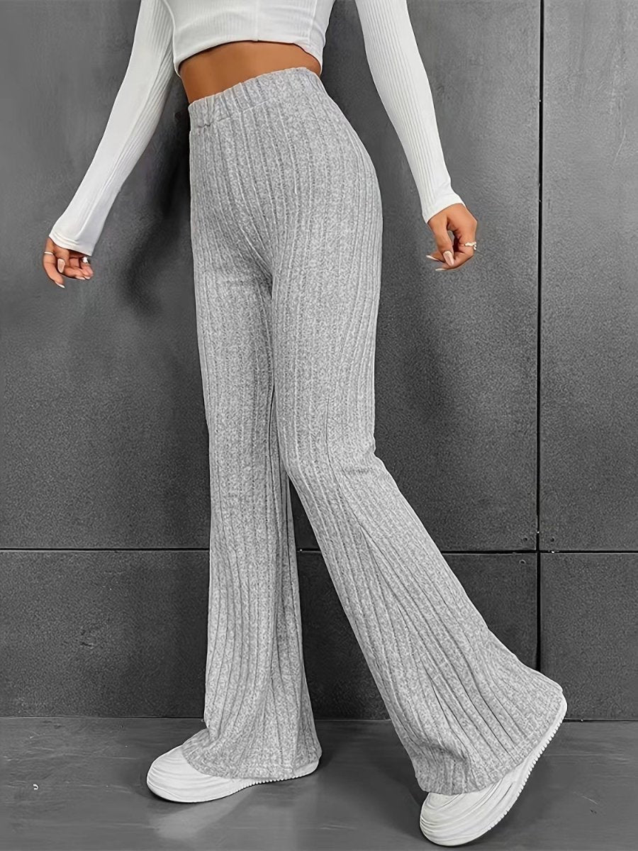 Ribbed High Waist Bootcut Pants - Bottoms