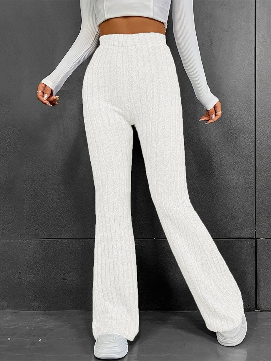Ribbed High Waist Bootcut Pants - Bottoms