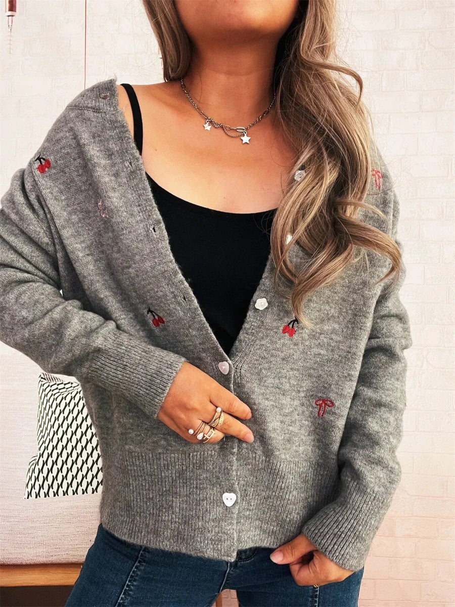 Ribbed Knit Cardigan - Button Front - 