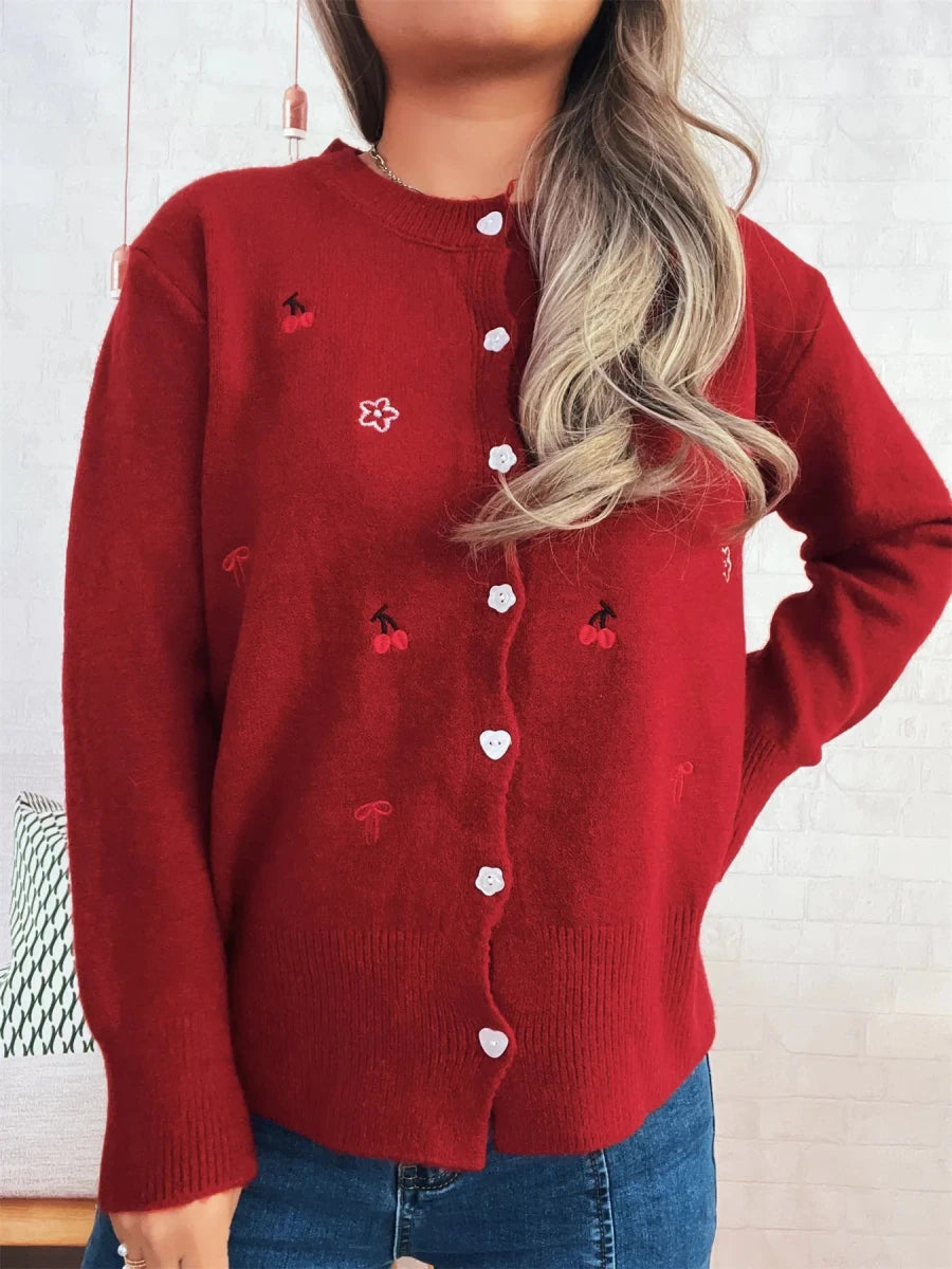 Ribbed Knit Cardigan - Button Front - 