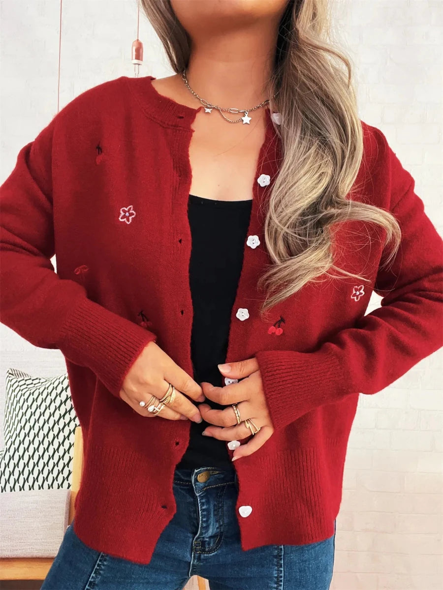 Ribbed Knit Cardigan - Button Front - 