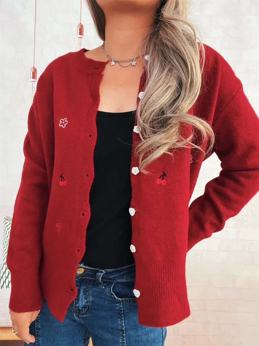 Ribbed Knit Cardigan - Button Front - 