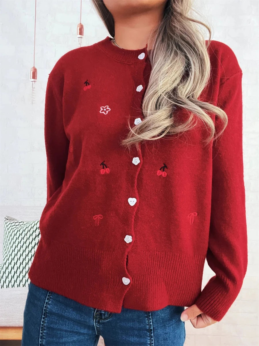 Ribbed Knit Cardigan - Button Front - 