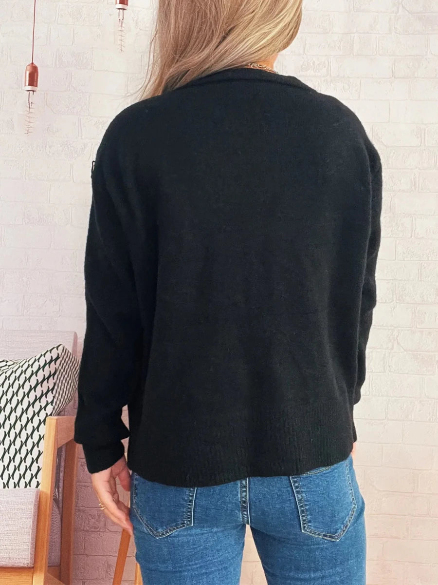 Ribbed Knit Cardigan - Button Front - 