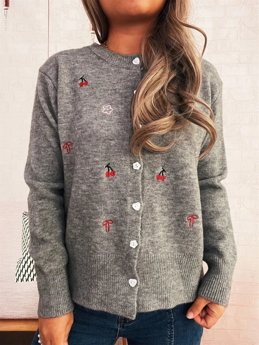 Ribbed Knit Cardigan - Button Front - 