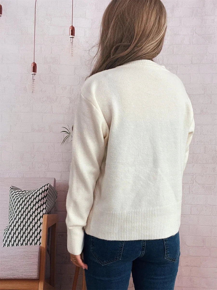 Ribbed Knit Cardigan - Button Front - 
