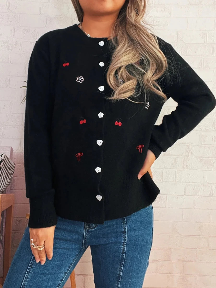 Ribbed Knit Cardigan - Button Front - 