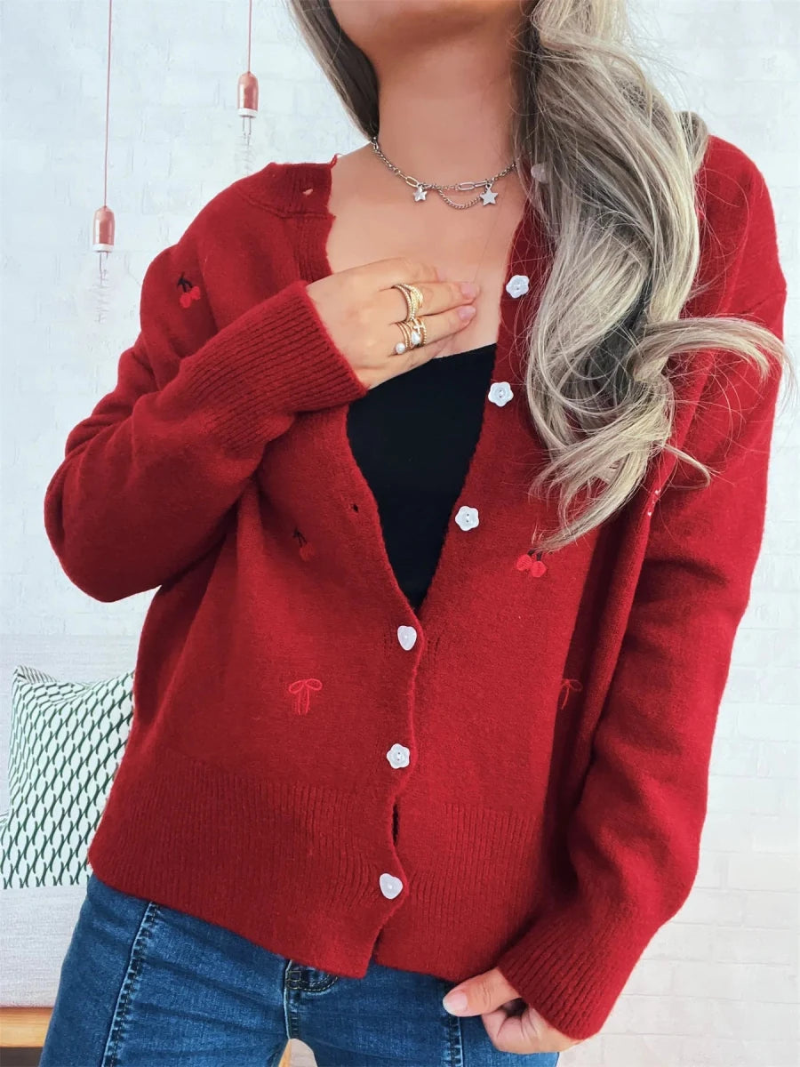 Ribbed Knit Cardigan - Button Front - 
