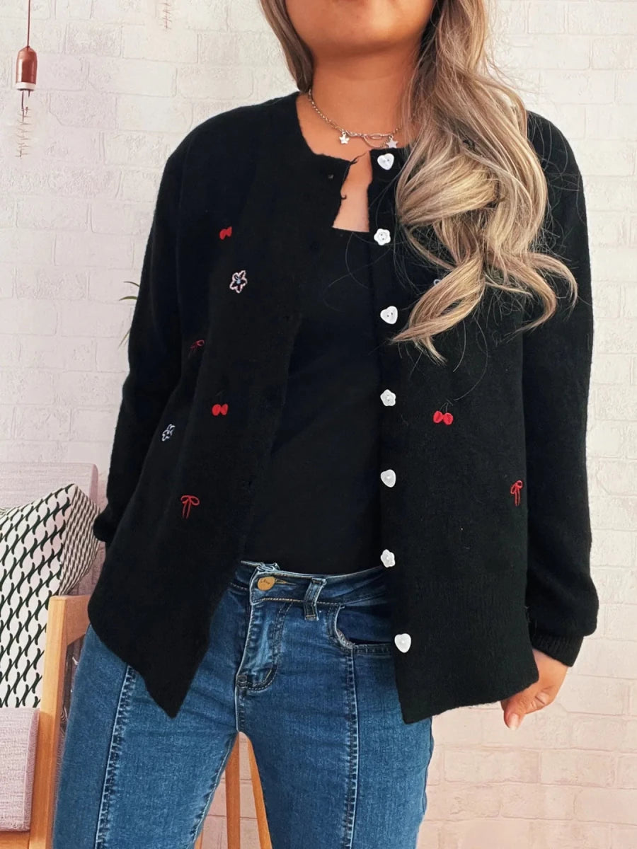 Ribbed Knit Cardigan - Button Front - 
