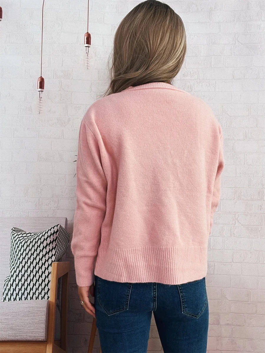 Ribbed Knit Cardigan - Button Front - 