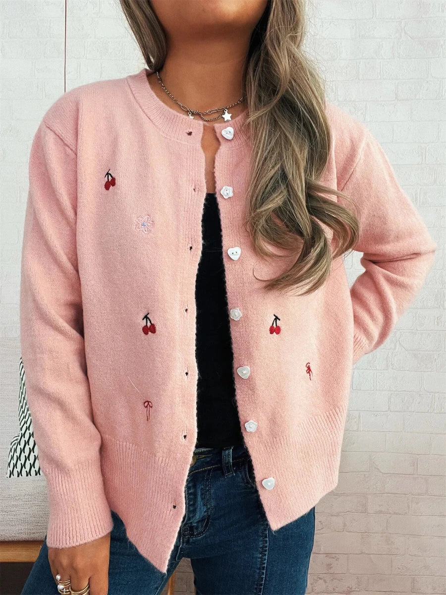 Ribbed Knit Cardigan - Button Front - 