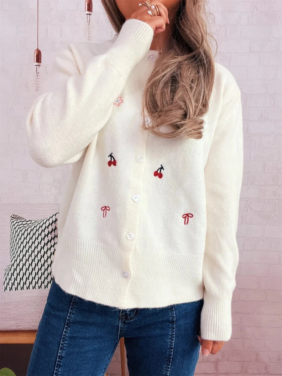 Ribbed Knit Cardigan - Button Front - 