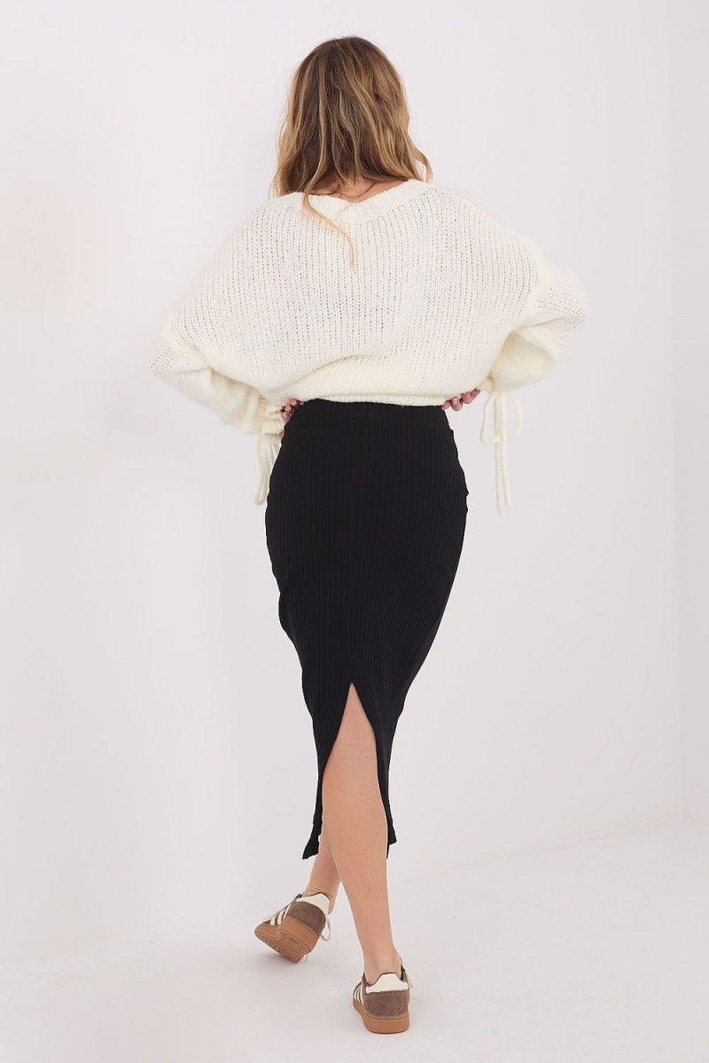 Ribbed Knit Midi Skirt with Slit - 