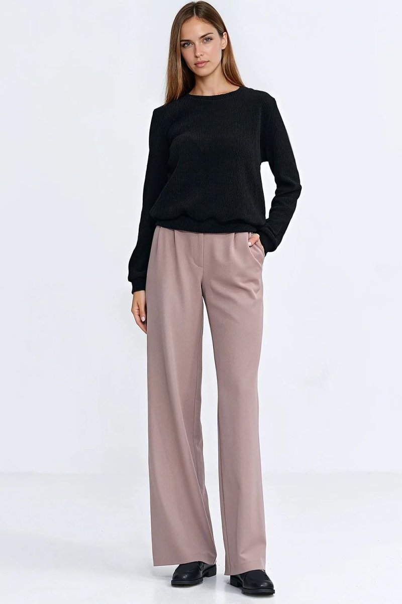 Ribbed Knit Round Neck Sweatshirt - 