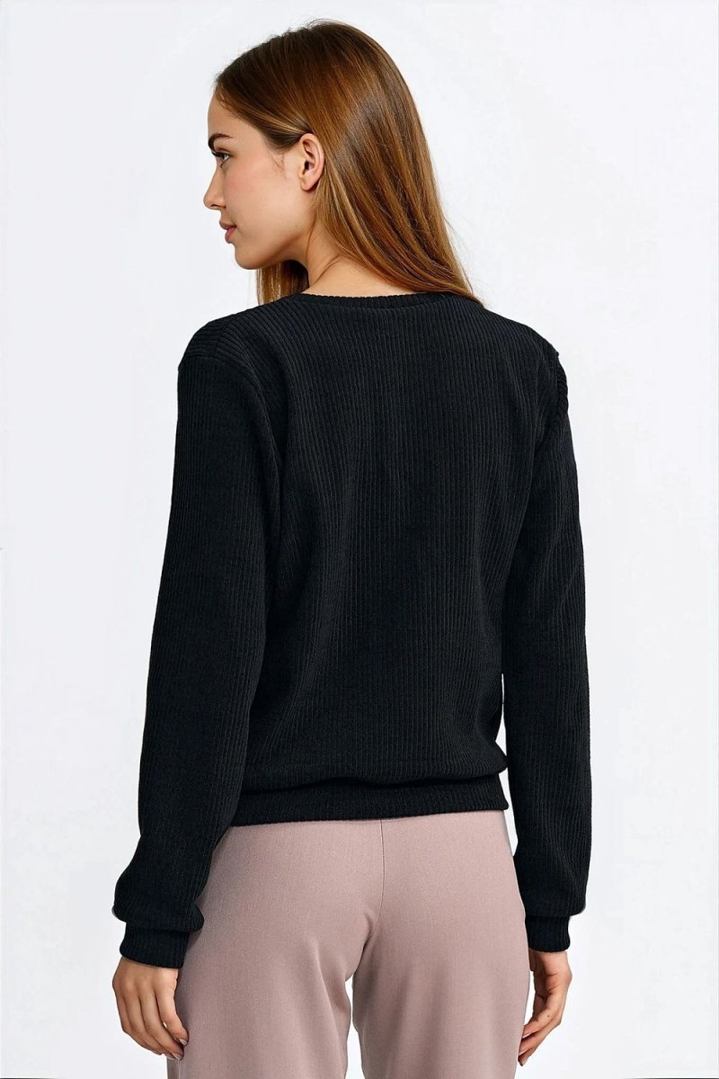 Ribbed Knit Round Neck Sweatshirt - 