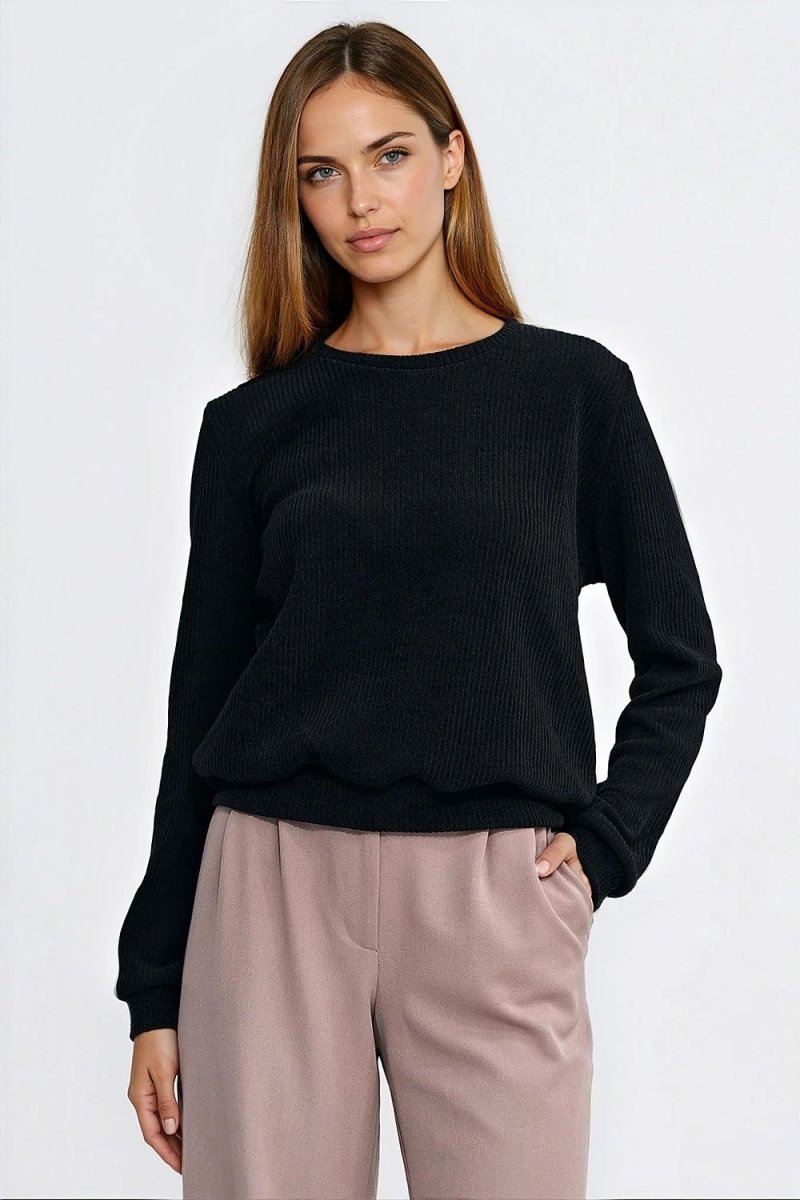 Ribbed Knit Round Neck Sweatshirt - 