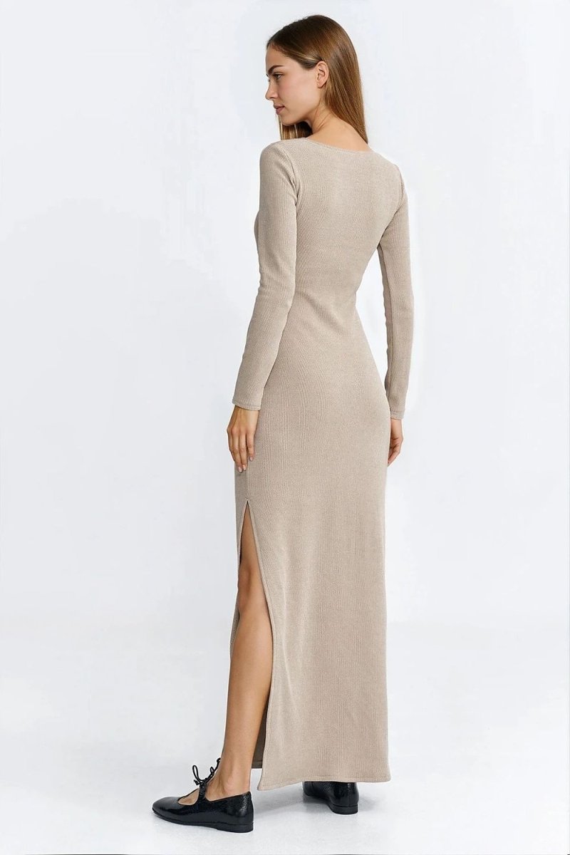 Ribbed Maxi Dress with Slit - 