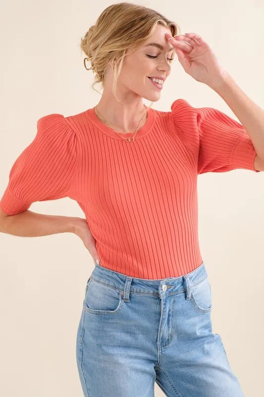 Ribbed Puffed Sleeve Bodysuit - 