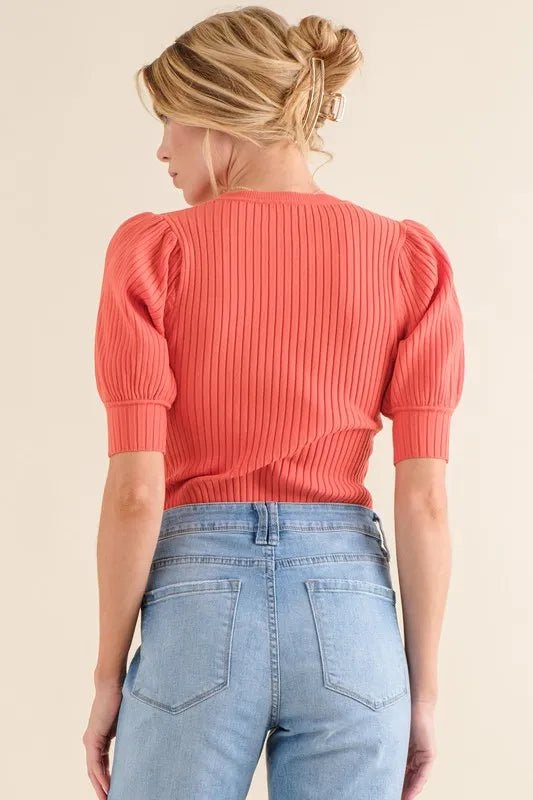 Ribbed Puffed Sleeve Bodysuit - 
