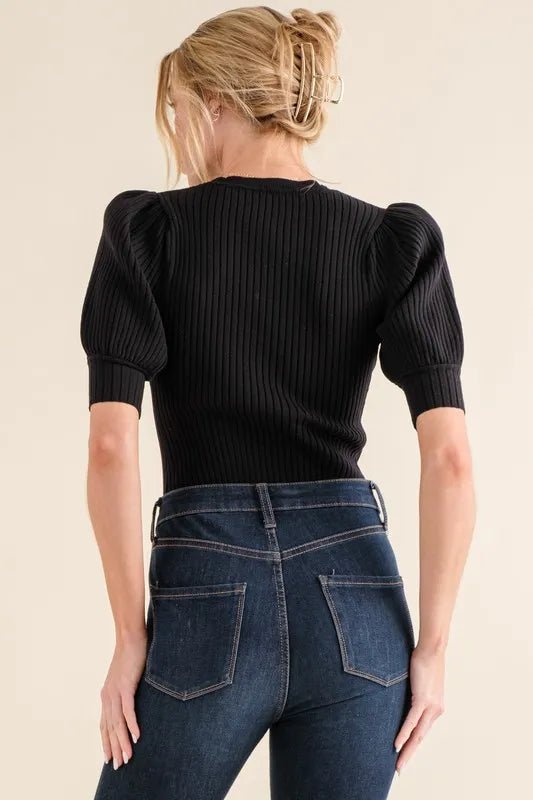 Ribbed Puffed Sleeve Bodysuit - 