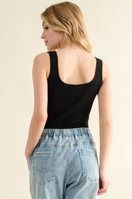 Ribbed Square Neck Bodysuit - 